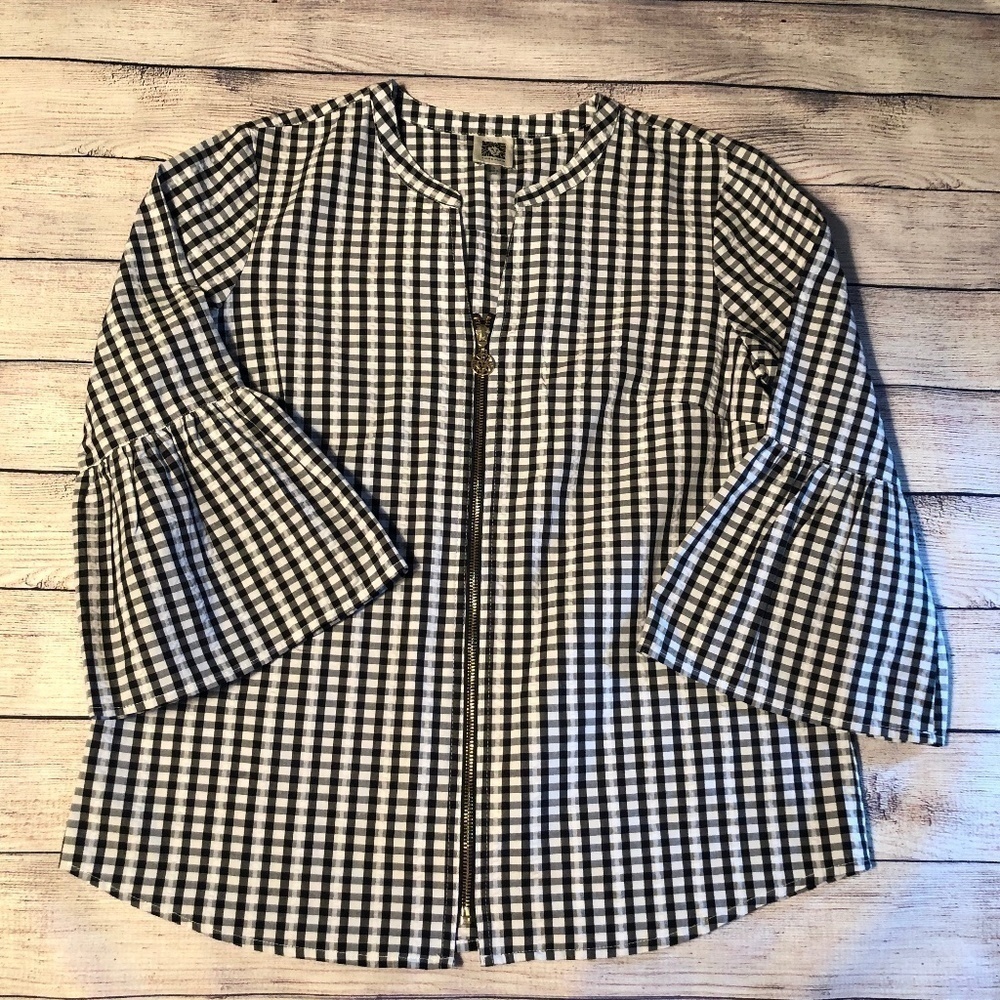 Anne Klein Black/White Bell Sleeve Top Size S
